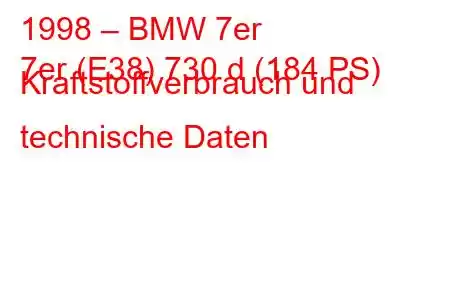 1998 – BMW 7er
7er (E38) 730 d (184 PS) Kraftstoffverbrauch und technische Daten