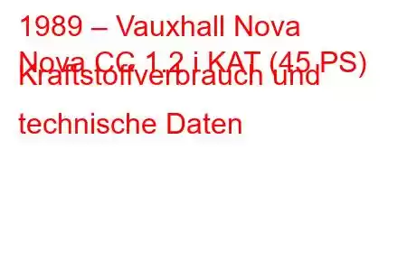 1989 – Vauxhall Nova
Nova CC 1.2 i KAT (45 PS) Kraftstoffverbrauch und technische Daten