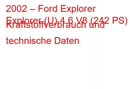 2002 – Ford Explorer
Explorer (U) 4.6 V8 (242 PS) Kraftstoffverbrauch und technische Daten