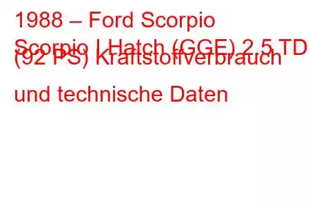 1988 – Ford Scorpio
Scorpio I Hatch (GGE) 2.5 TD (92 PS) Kraftstoffverbrauch und technische Daten