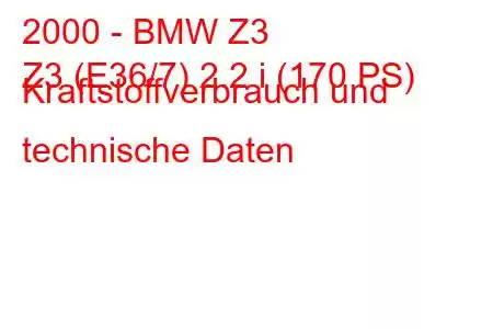 2000 - BMW Z3
Z3 (E36/7) 2.2 i (170 PS) Kraftstoffverbrauch und technische Daten