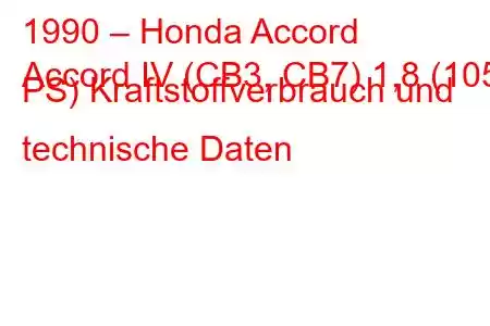 1990 – Honda Accord
Accord IV (CB3, CB7) 1,8 (105 PS) Kraftstoffverbrauch und technische Daten