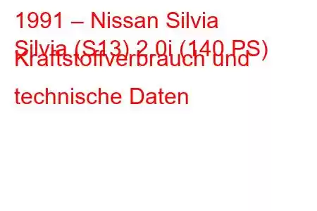 1991 – Nissan Silvia
Silvia (S13) 2.0i (140 PS) Kraftstoffverbrauch und technische Daten