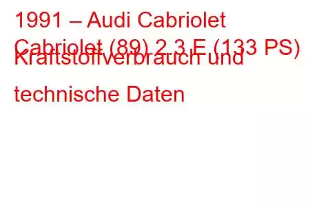 1991 – Audi Cabriolet
Cabriolet (89) 2.3 E (133 PS) Kraftstoffverbrauch und technische Daten