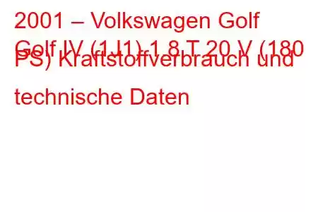 2001 – Volkswagen Golf
Golf IV (1J1) 1.8 T 20 V (180 PS) Kraftstoffverbrauch und technische Daten