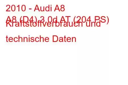 2010 - Audi A8
A8 (D4) 3.0d AT (204 PS) Kraftstoffverbrauch und technische Daten