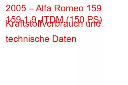 2005 – Alfa Romeo 159
159 1.9 JTDM (150 PS) Kraftstoffverbrauch und technische Daten