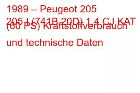 1989 – Peugeot 205
205 I (741B,20D) 1.4 CJ KAT (60 PS) Kraftstoffverbrauch und technische Daten