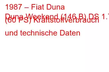 1987 – Fiat Duna
Duna Weekend (146 B) DS 1.7 (60 PS) Kraftstoffverbrauch und technische Daten