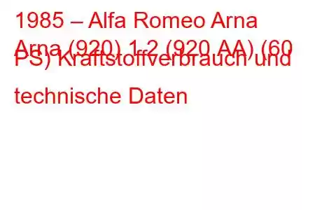 1985 – Alfa Romeo Arna
Arna (920) 1.2 (920.AA) (60 PS) Kraftstoffverbrauch und technische Daten