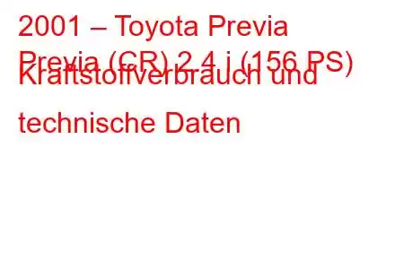 2001 – Toyota Previa
Previa (CR) 2.4 i (156 PS) Kraftstoffverbrauch und technische Daten