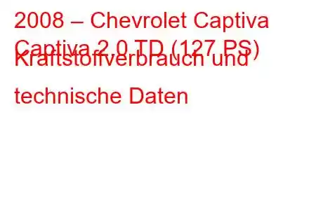 2008 – Chevrolet Captiva
Captiva 2.0 TD (127 PS) Kraftstoffverbrauch und technische Daten