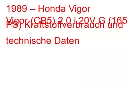 1989 – Honda Vigor
Vigor (CB5) 2.0 i 20V G (165 PS) Kraftstoffverbrauch und technische Daten