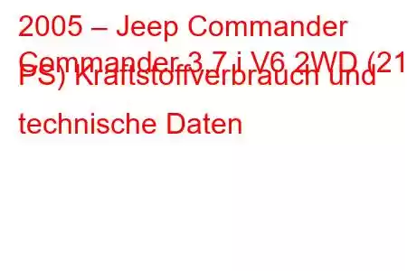 2005 – Jeep Commander
Commander 3.7 i V6 2WD (213 PS) Kraftstoffverbrauch und technische Daten