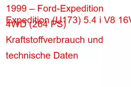 1999 – Ford-Expedition
Expedition (U173) 5.4 i V8 16V 4WD (264 PS) Kraftstoffverbrauch und technische Daten