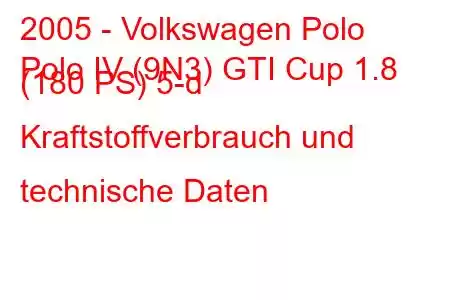 2005 - Volkswagen Polo
Polo IV (9N3) GTI Cup 1.8 (180 PS) 5-d Kraftstoffverbrauch und technische Daten