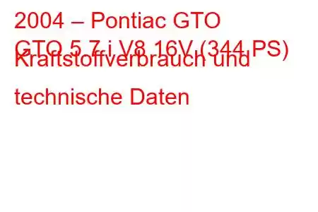 2004 – Pontiac GTO
GTO 5.7 i V8 16V (344 PS) Kraftstoffverbrauch und technische Daten