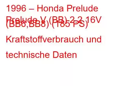 1996 – Honda Prelude
Prelude V (BB) 2.2 16V (BB6,BB8) (185 PS) Kraftstoffverbrauch und technische Daten