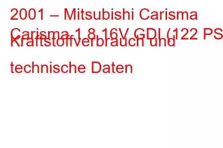 2001 – Mitsubishi Carisma
Carisma 1.8 16V GDI (122 PS) Kraftstoffverbrauch und technische Daten