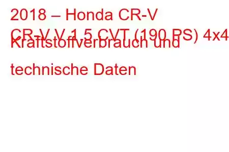 2018 – Honda CR-V
CR-V V 1.5 CVT (190 PS) 4x4 Kraftstoffverbrauch und technische Daten