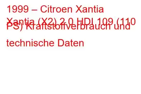 1999 – Citroen Xantia
Xantia (X2) 2.0 HDI 109 (110 PS) Kraftstoffverbrauch und technische Daten