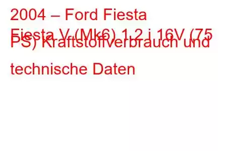 2004 – Ford Fiesta
Fiesta V (Mk6) 1.2 i 16V (75 PS) Kraftstoffverbrauch und technische Daten