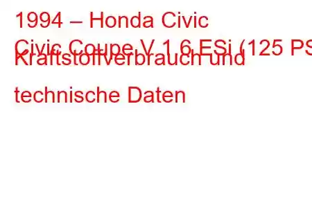 1994 – Honda Civic
Civic Coupe V 1.6 ESi (125 PS) Kraftstoffverbrauch und technische Daten