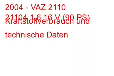 2004 - VAZ 2110
21104 1,6 16 V (90 PS) Kraftstoffverbrauch und technische Daten