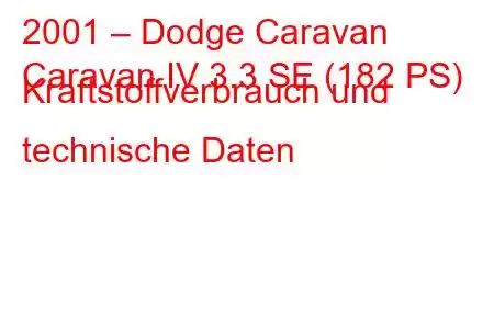 2001 – Dodge Caravan
Caravan IV 3.3 SE (182 PS) Kraftstoffverbrauch und technische Daten