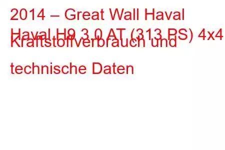 2014 – Great Wall Haval
Haval H9 3.0 AT (313 PS) 4x4 Kraftstoffverbrauch und technische Daten