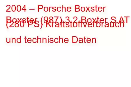 2004 – Porsche Boxster
Boxster (987) 3.2 Boxter S AT (280 PS) Kraftstoffverbrauch und technische Daten