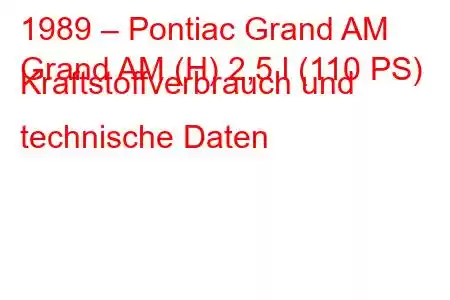 1989 – Pontiac Grand AM
Grand AM (H) 2,5 l (110 PS) Kraftstoffverbrauch und technische Daten