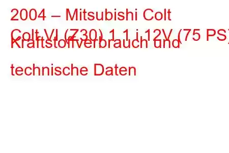 2004 – Mitsubishi Colt
Colt VI (Z30) 1.1 i 12V (75 PS) Kraftstoffverbrauch und technische Daten