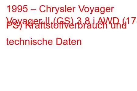 1995 – Chrysler Voyager
Voyager II (GS) 3.8 i AWD (178 PS) Kraftstoffverbrauch und technische Daten