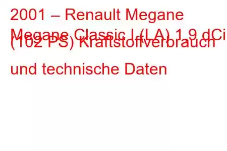 2001 – Renault Megane
Megane Classic I (LA) 1,9 dCi (102 PS) Kraftstoffverbrauch und technische Daten