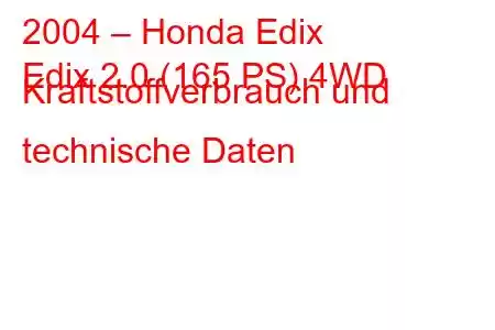 2004 – Honda Edix
Edix 2.0 (165 PS) 4WD Kraftstoffverbrauch und technische Daten