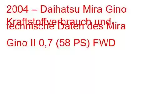 2004 – Daihatsu Mira Gino
Kraftstoffverbrauch und technische Daten des Mira Gino II 0,7 (58 PS) FWD