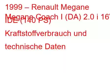 1999 – Renault Megane
Megane Coach I (DA) 2.0 i 16V IDE (140 PS) Kraftstoffverbrauch und technische Daten