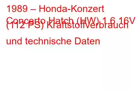 1989 – Honda-Konzert
Concerto Hatch (HW) 1.6 16V (112 PS) Kraftstoffverbrauch und technische Daten