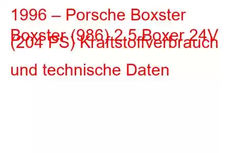 1996 – Porsche Boxster
Boxster (986) 2.5 Boxer 24V (204 PS) Kraftstoffverbrauch und technische Daten