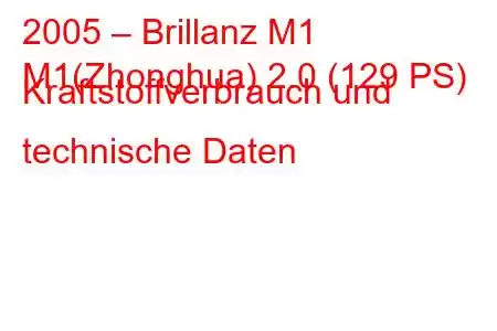 2005 – Brillanz M1
M1(Zhonghua) 2.0 (129 PS) Kraftstoffverbrauch und technische Daten