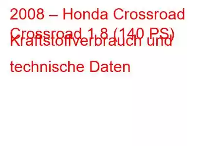 2008 – Honda Crossroad
Crossroad 1.8 (140 PS) Kraftstoffverbrauch und technische Daten