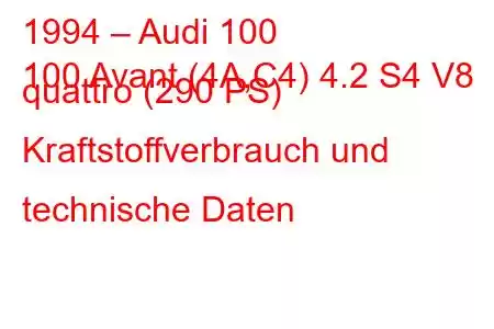 1994 – Audi 100
100 Avant (4A,C4) 4.2 S4 V8 quattro (290 PS) Kraftstoffverbrauch und technische Daten