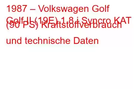 1987 – Volkswagen Golf
Golf II (19E) 1.8 i Syncro KAT (90 PS) Kraftstoffverbrauch und technische Daten