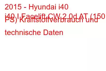 2015 - Hyundai i40
i40 I Facelift CW 2.0d AT (150 PS) Kraftstoffverbrauch und technische Daten