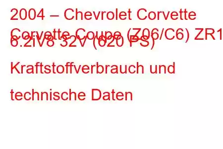 2004 – Chevrolet Corvette
Corvette Coupe (Z06/C6) ZR1 6.2iV8 32V (620 PS) Kraftstoffverbrauch und technische Daten