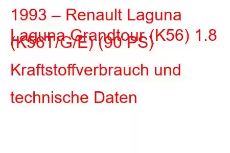 1993 – Renault Laguna
Laguna Grandtour (K56) 1.8 (K56T/G/E) (90 PS) Kraftstoffverbrauch und technische Daten