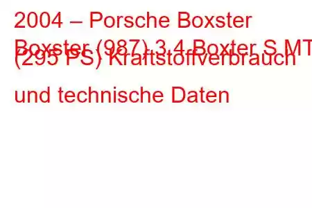 2004 – Porsche Boxster
Boxster (987) 3.4 Boxter S MT (295 PS) Kraftstoffverbrauch und technische Daten