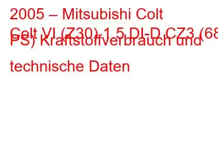 2005 – Mitsubishi Colt
Colt VI (Z30) 1.5 DI-D CZ3 (68 PS) Kraftstoffverbrauch und technische Daten