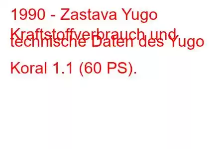1990 - Zastava Yugo
Kraftstoffverbrauch und technische Daten des Yugo Koral 1.1 (60 PS).